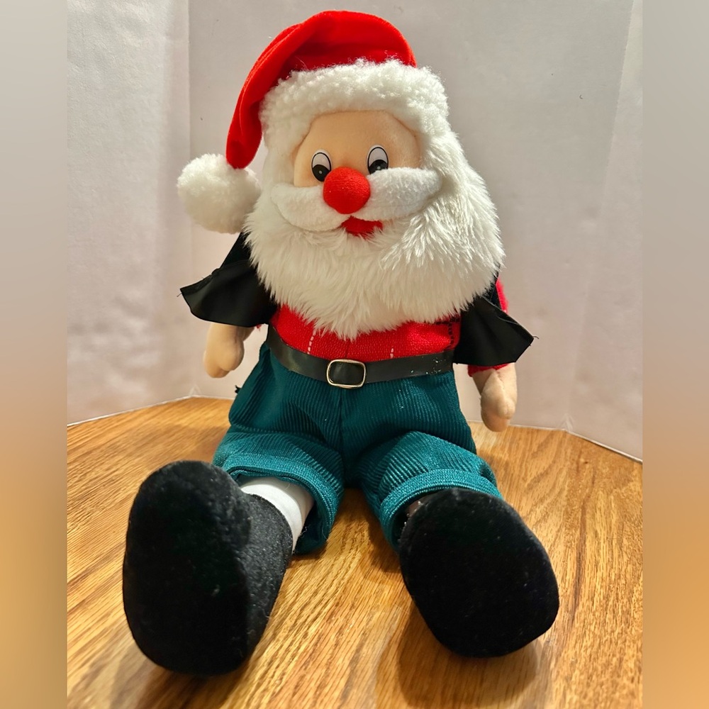 Animated Santa Claus Singing Plush Self Sitter Made in Poland 10 inches Tall